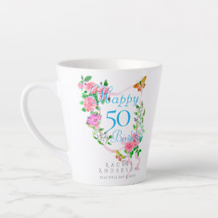 Tasse Latte Ruban de rose rose 50e anniversaire