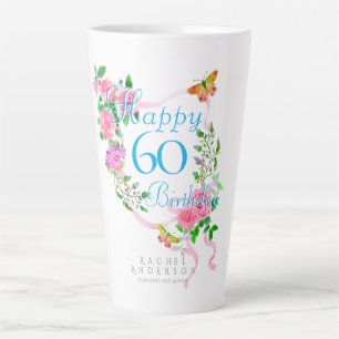 Tasse Latte Ruban de rose rose 60 ans