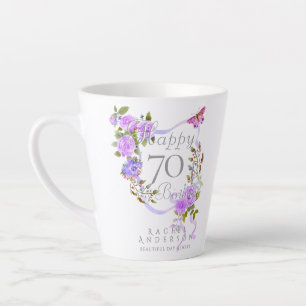 Tasse Latte Ruban de rose violette 70e anniversaire