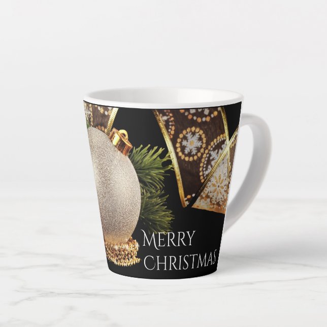 Tasse Latte Ruban d'ornement, À feuillage persistant et or (Angle droit)
