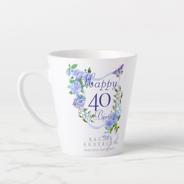 Tasse Latte Ruban Rose Bue 40e Anniversaire (Gauche)