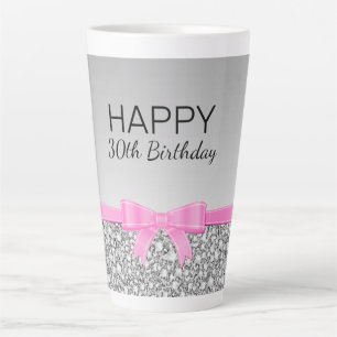Tasse Latte Ruban Rose Et Parties scintillant Gris Anniversair
