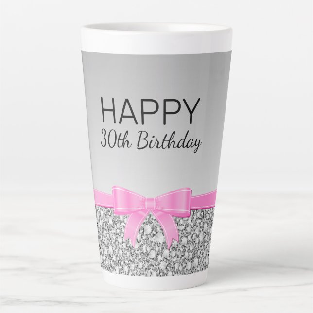 Tasse Latte Ruban Rose Et Parties scintillant Gris Anniversair (Devant)