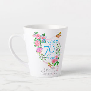 Tasse Latte Ruban rose rose 70e anniversaire