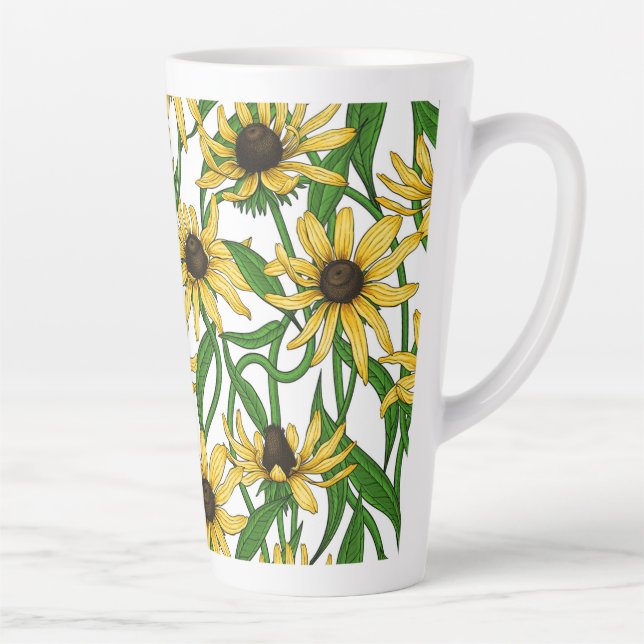 Tasse Latte Rudbekia jaune sur blanc (Droite)