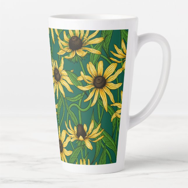 Tasse Latte Rudbekia jaune sur vert foncé (Droite)