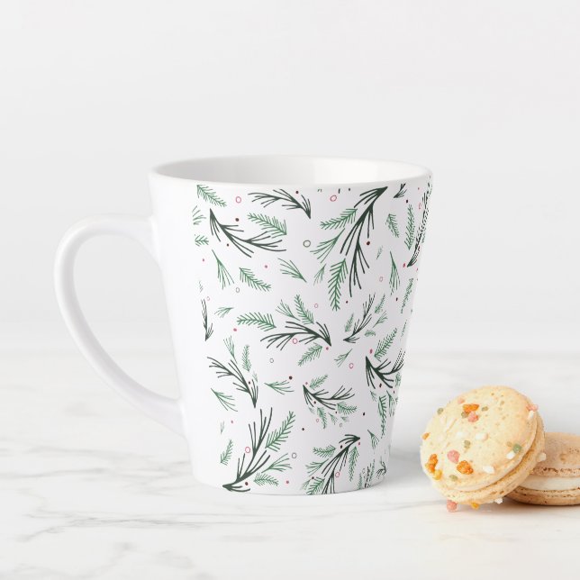 Tasse Latte Russe Noël Pine Tree Branche Motif Fête (En situation)