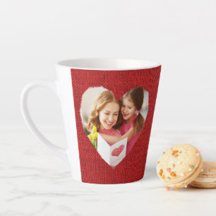 Tasse Latte Russe Photo Red Burlap Valentine Heart Mom