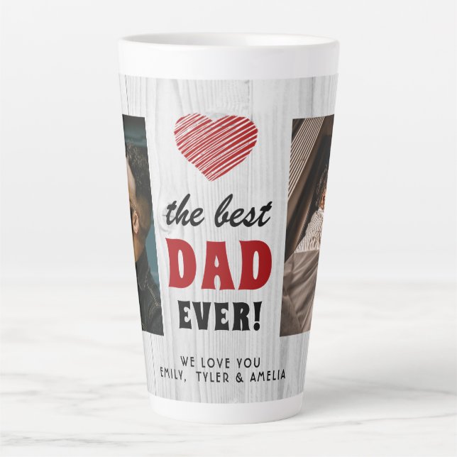 Tasse Latte Rustic Wood Meilleur papa Jamais Red Heart 2 Photo (Devant)