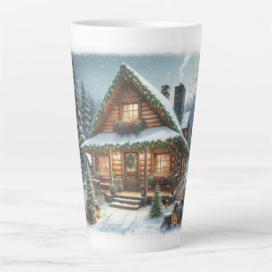 Tasse Latte Rustique hiver/Noël cabine enneigé