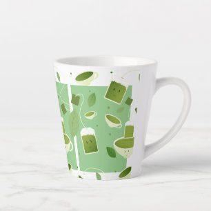 Tasse Latte Sac à thé vert de carton souriant Motif feuille