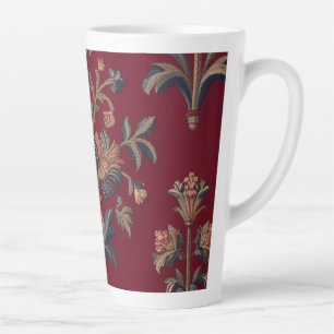 Tasse Latte Sac broderie medievale fleurie en rouge bordeaux