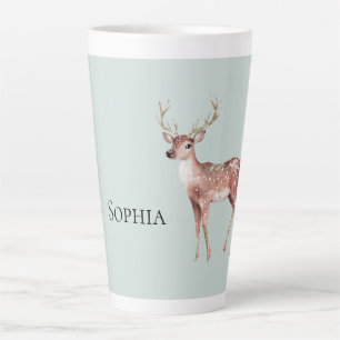 Tasse Latte Sage Green Christmas Deer Personnalisé