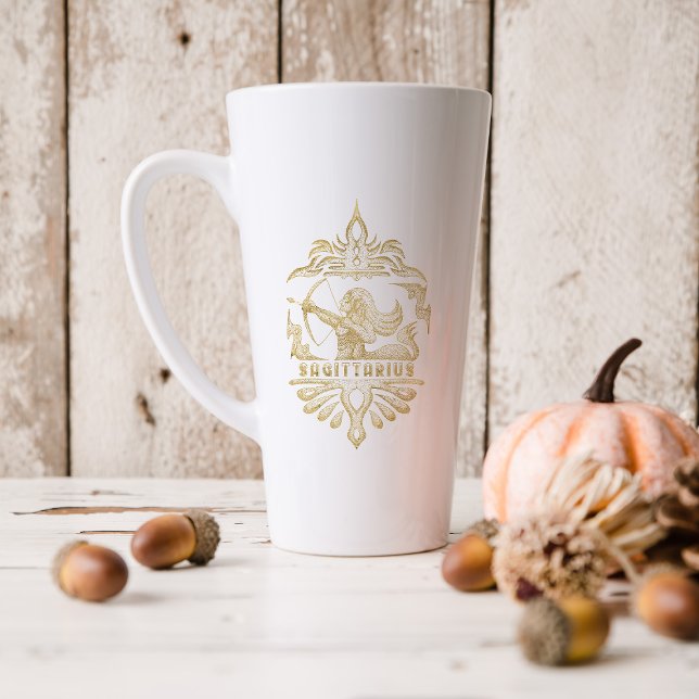 Tasse Latte Sagittaire doré Signe du zodiaque Astrologie | Mon (Créateur téléchargé)