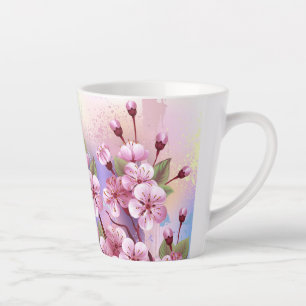 Tasse Latte Sakura rose sur la peinture Arrière - plan
