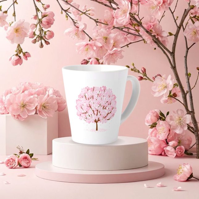 Tasse Latte Sakura Tree en pleine floraison - Elégant design d (Créateur téléchargé)
