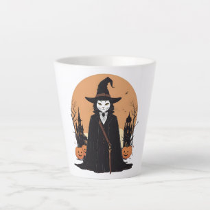 Tasse Latte Sale mystique Chat noir avec Citrouille