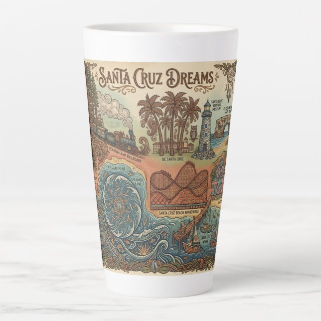 Tasse Latte Santa Cruz California Dreams Map – Vibrant Coast (Devant)