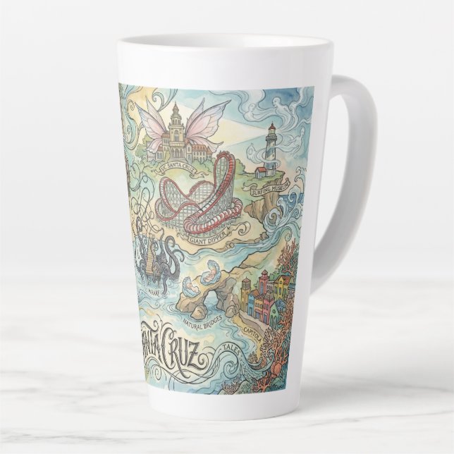 Tasse Latte Santa Cruz California Illustrated Map Mythical (Angle droit)