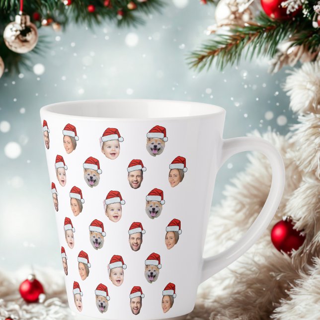 Tasse Latte Santa Hat Custom Family Face 4 Photos Christmas (Créateur téléchargé)