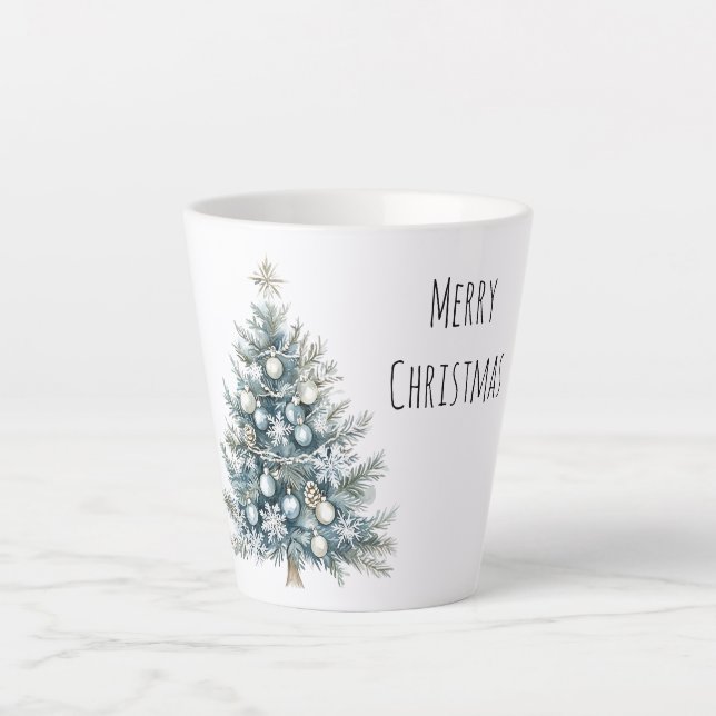 Tasse Latte Sapin de Noël bleu crème hiver (Devant)