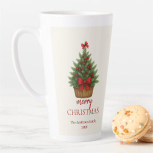 Tasse Latte Sapin de Noël Élégant – Ruban Rouge