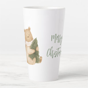 Tasse Latte Sapin de Noël Ours Heureux Blanc Vert Blanc
