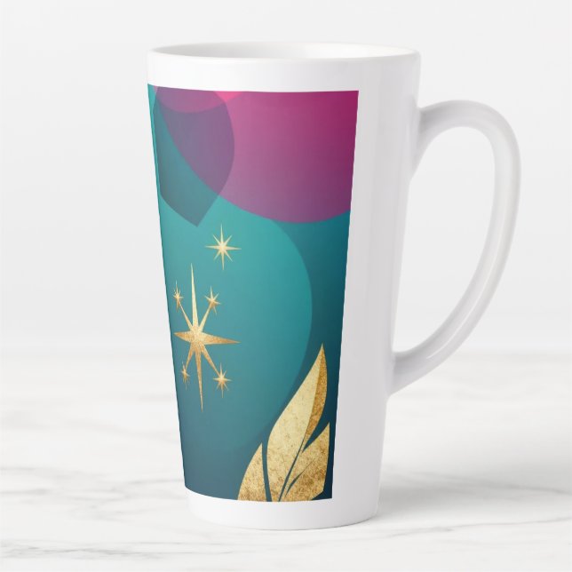 Tasse Latte Sarcelle Et Fuchsia Moderne Abstrait Avec Étoiles  (Droite)
