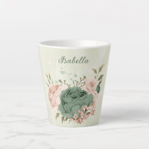 Tasse Latte sauge vert blush floral 