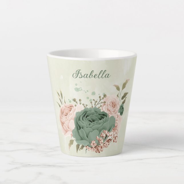 Tasse Latte sauge vert blush floral  (Devant)