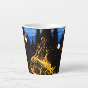 Tasse Latte Scène de coucher de soleil au feu de camp cosy pou