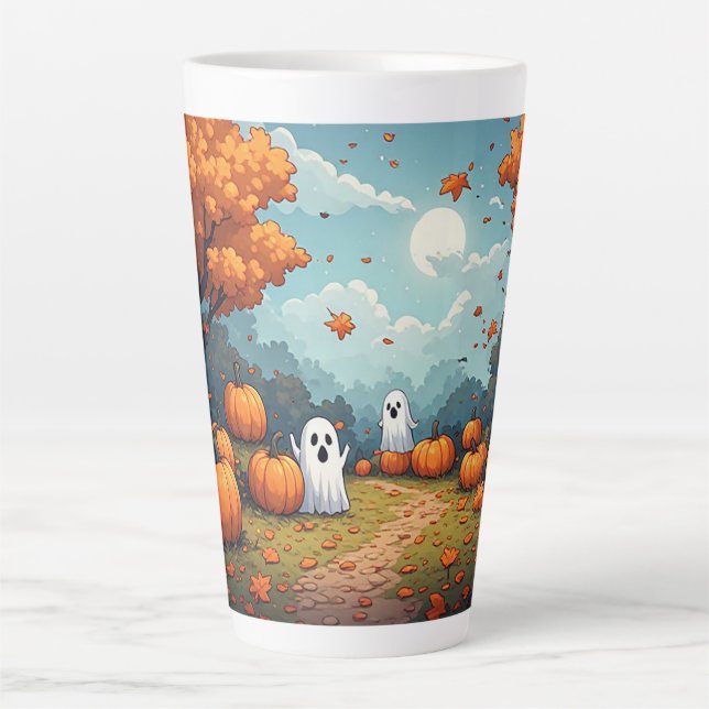 Tasse Latte Scène de forêt Halloween Patch de citrouille 🎃 (Devant)