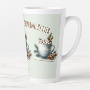 Tasse Latte Scène de guimauve de cacao d'hiver cosy