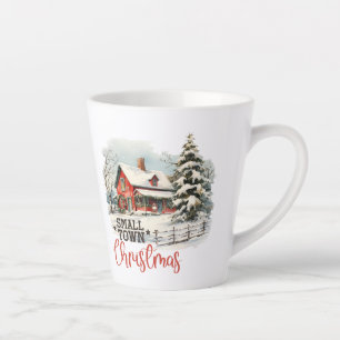 Tasse Latte Scène de Noël cosy vintage dans une ferme de petit