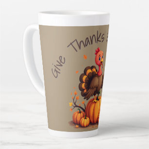 Tasse Latte Scène de Thanksgiving adorable avec dinde et citro