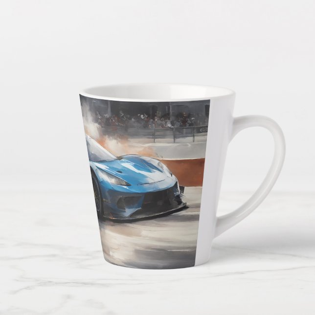 Tasse Latte Scène dynamique de course urbaine bleue (Droite)