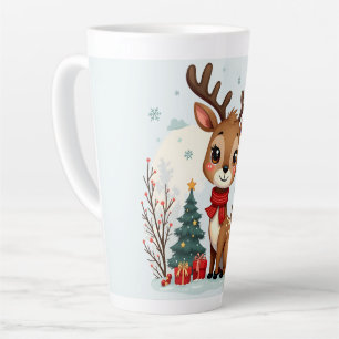 Tasse Latte Scène mignonne de rennes de Noël dans une forêt en