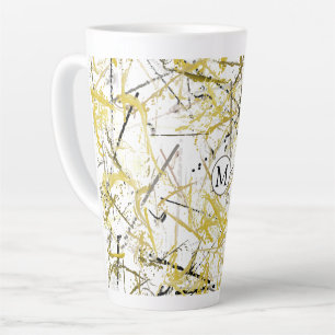 Tasse Latte Scribbles Abstraits - moutarde et Brown