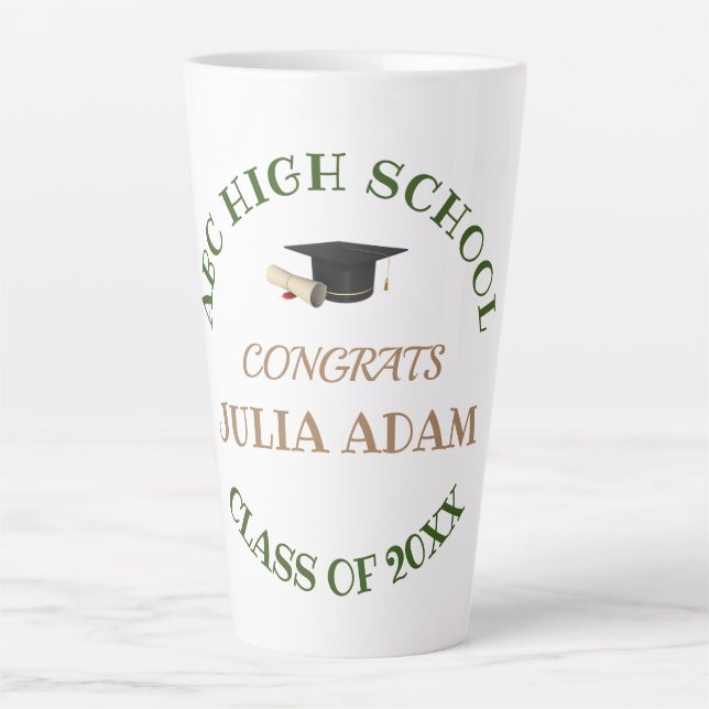 Tasse Latte Script de célébration de fin d'études secondaires (Devant)