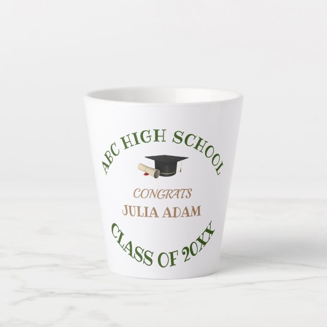 Tasse Latte Script de célébration de fin d'études secondaires (Devant)