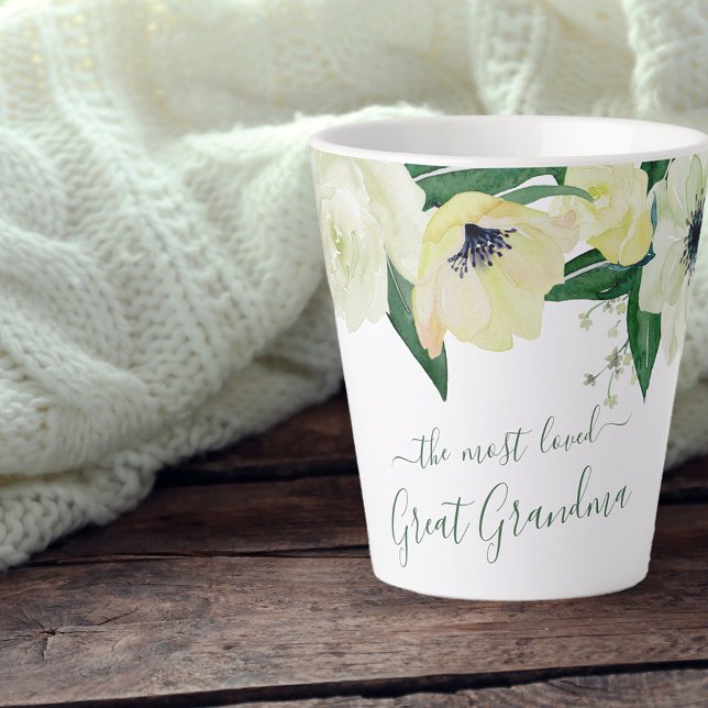 Tasse Latte Script de Mémé adorée & Roses sauvages (Créateur téléchargé)