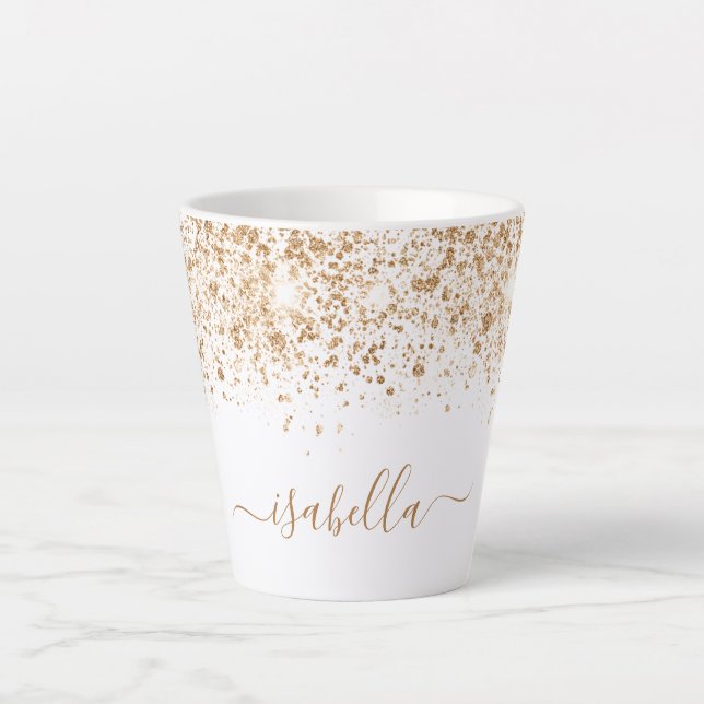 Tasse Latte Script de nom de la parties scintillant en or blan (Devant)