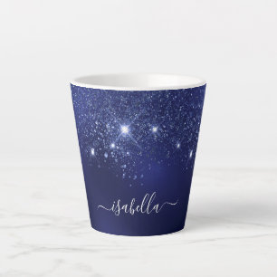 Tasse Latte Script de nom de parties scintillant bleu marine