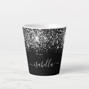 Tasse Latte Script de nom de parties scintillant en argent noi