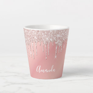 Tasse Latte Script de nom des gouttes roses