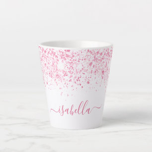 Tasse Latte Script de nom rose blanc