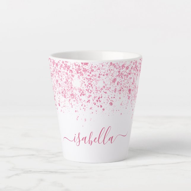 Tasse Latte Script de nom rose blanc (Devant)