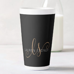 Tasse Latte Script féminin Black Gold moderne Monogramme