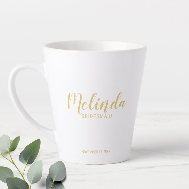 Tasse Latte Script moderne Gold Personnalisé Bridesmaitres Caf (Créateur téléchargé)