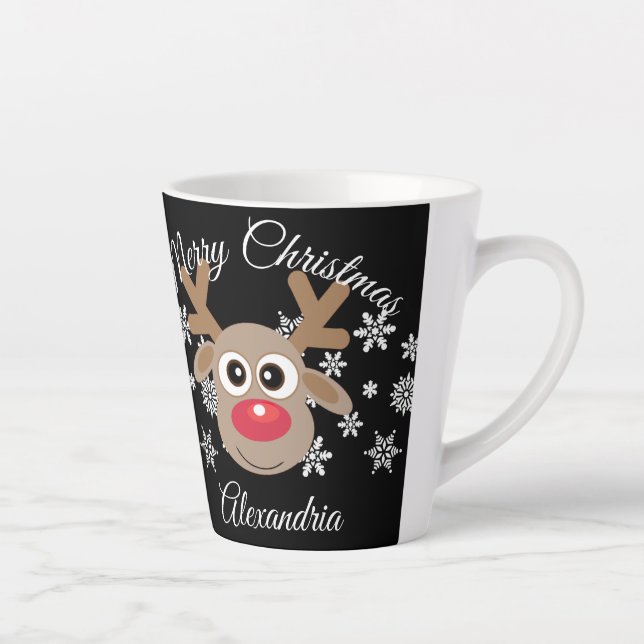 Tasse Latte Scripts de rennes de Noël mignons Snowflakes Noir (Droite)